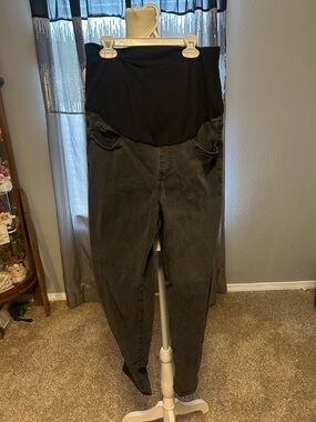 Maternity Straight Leg Jeans in Charcoal Gray with Black Maternity Panel